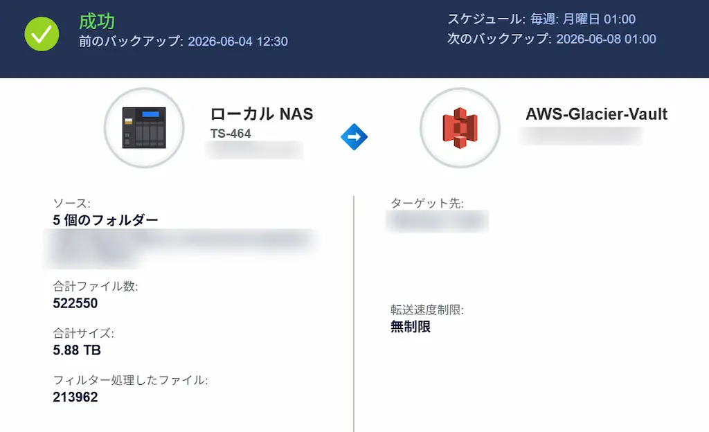 QNAP TS-464 HBS3移行後のバックアップジョブ確認｜既存ジョブが残っている状態