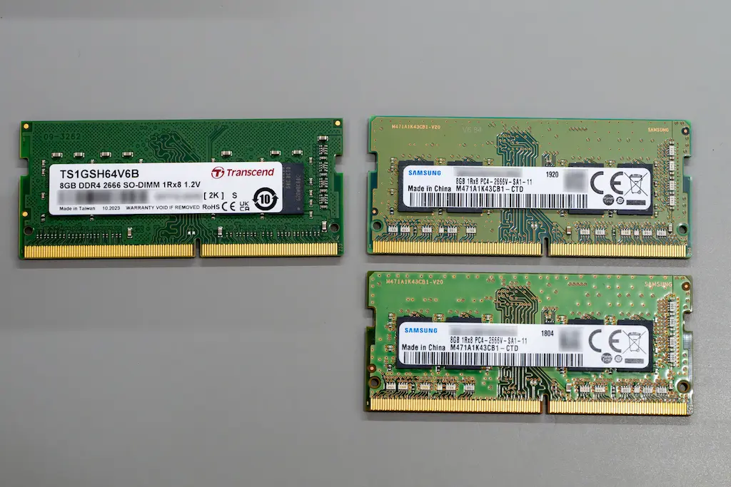 QNAP TS-464 メモリ交換｜既存Transcend 8GBとSamsung 8GB DDR4-2666 SO-DIMM 2枚